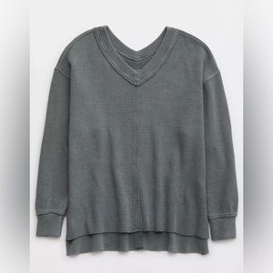 AERIE Wonder V-Neck Sweatshirt Green Size Medium